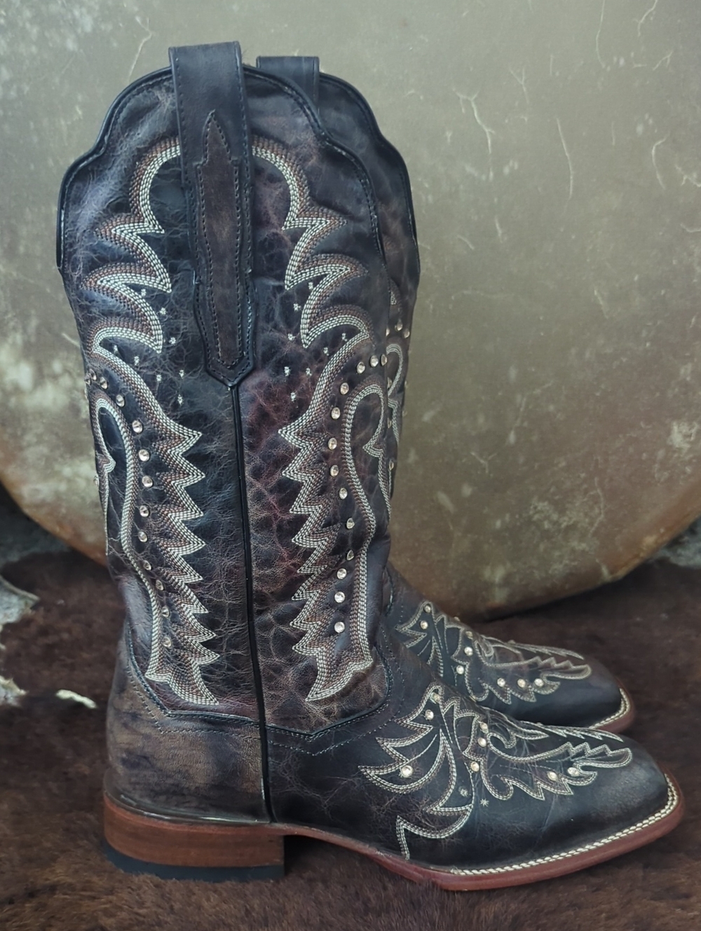 DAN POST DP3770 Espresso Brown leather cowgirl western boots square toe sz 9 EUC - Picture 8 of 16